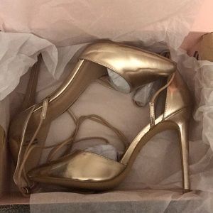 BNIB rose gold metallic lace up d’orsay heels